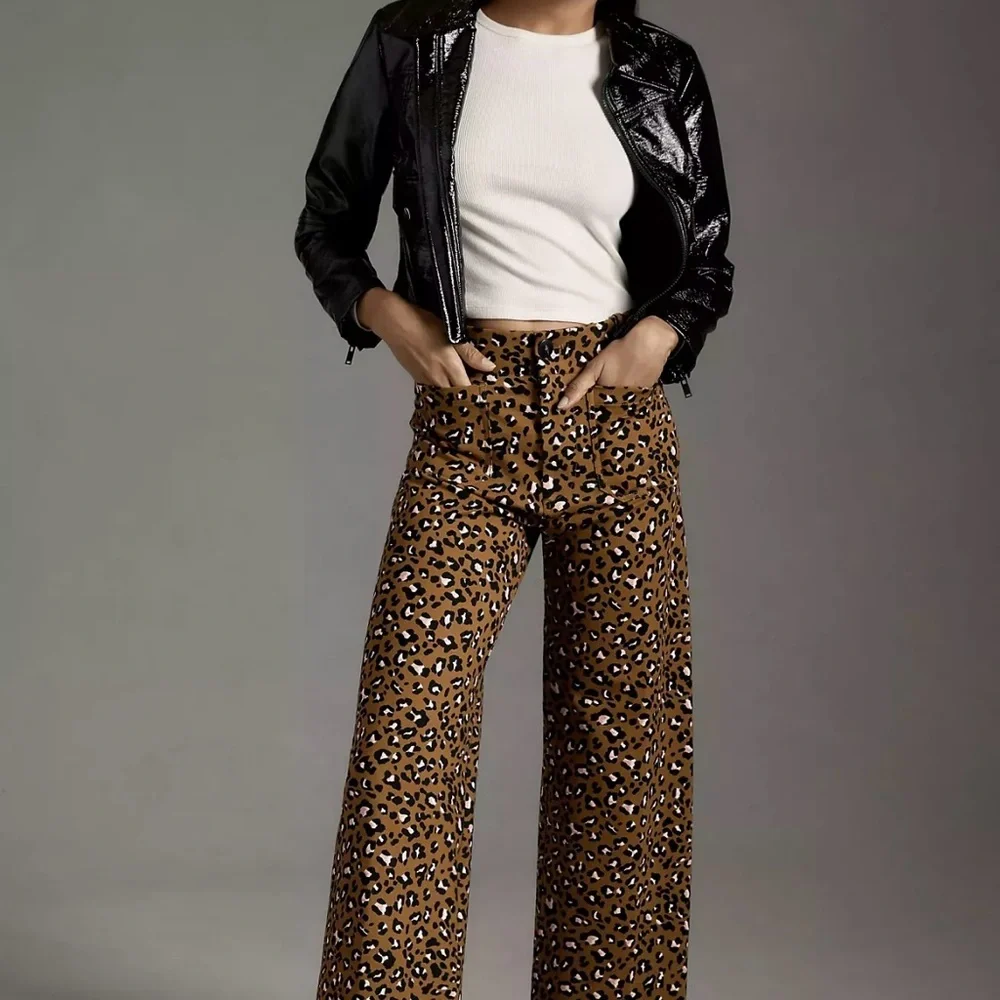 Maeve Olive Green Leopard Print Cropped Pants with Pink & Black Spots - Picture 4 of 5